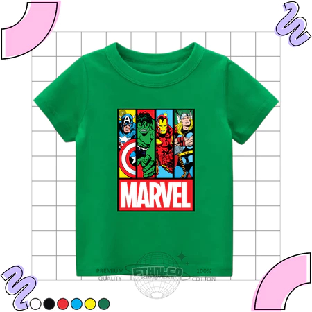 Baju Kaos Pendek Anak 1-10 Tahun Karakter Superhero Gambar Marvel Motif Iron Man Hulk Captain americ