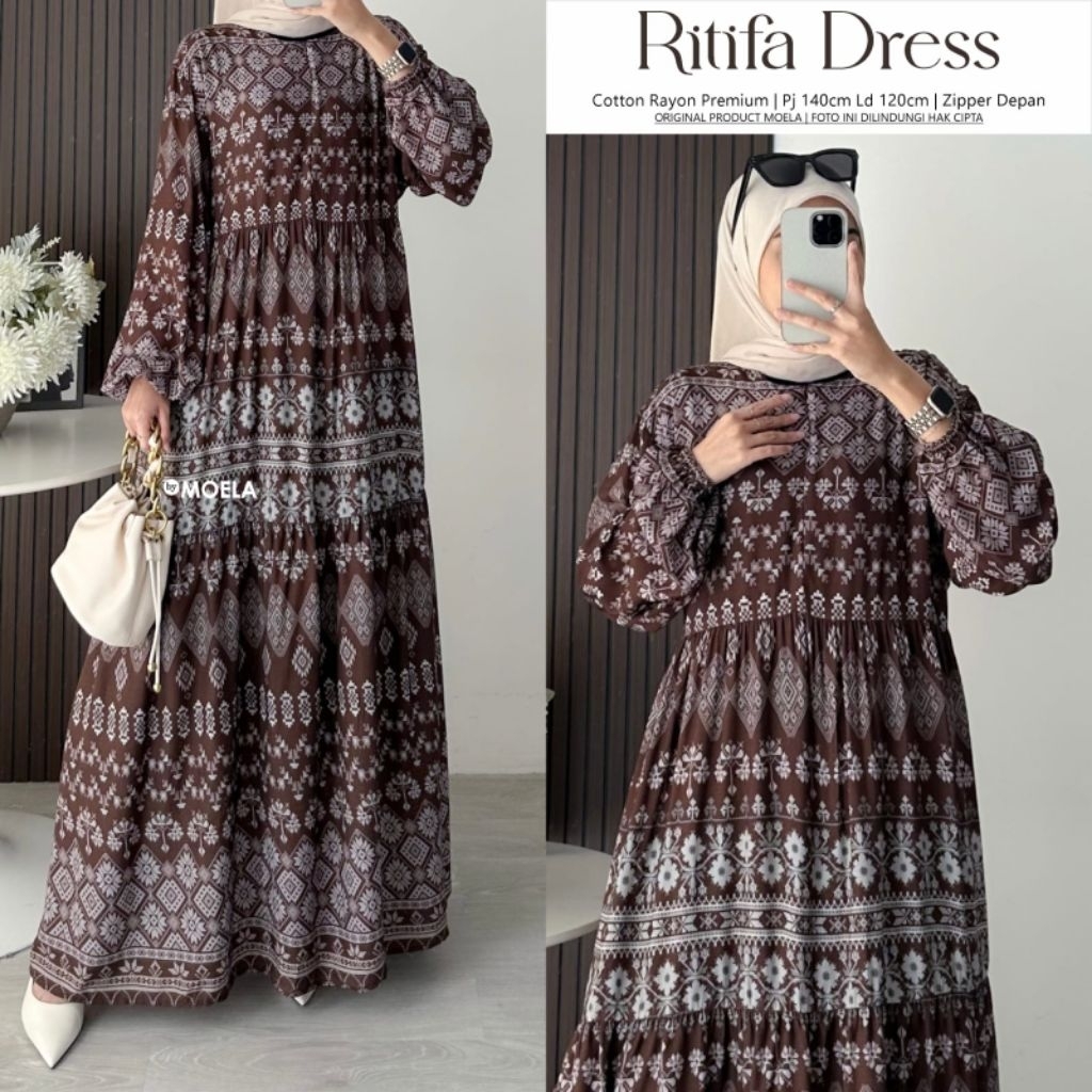 Ritifa Dress by Moela - dress cotton rayon premium - gamis wanita model terbaru kekinian - dress baj