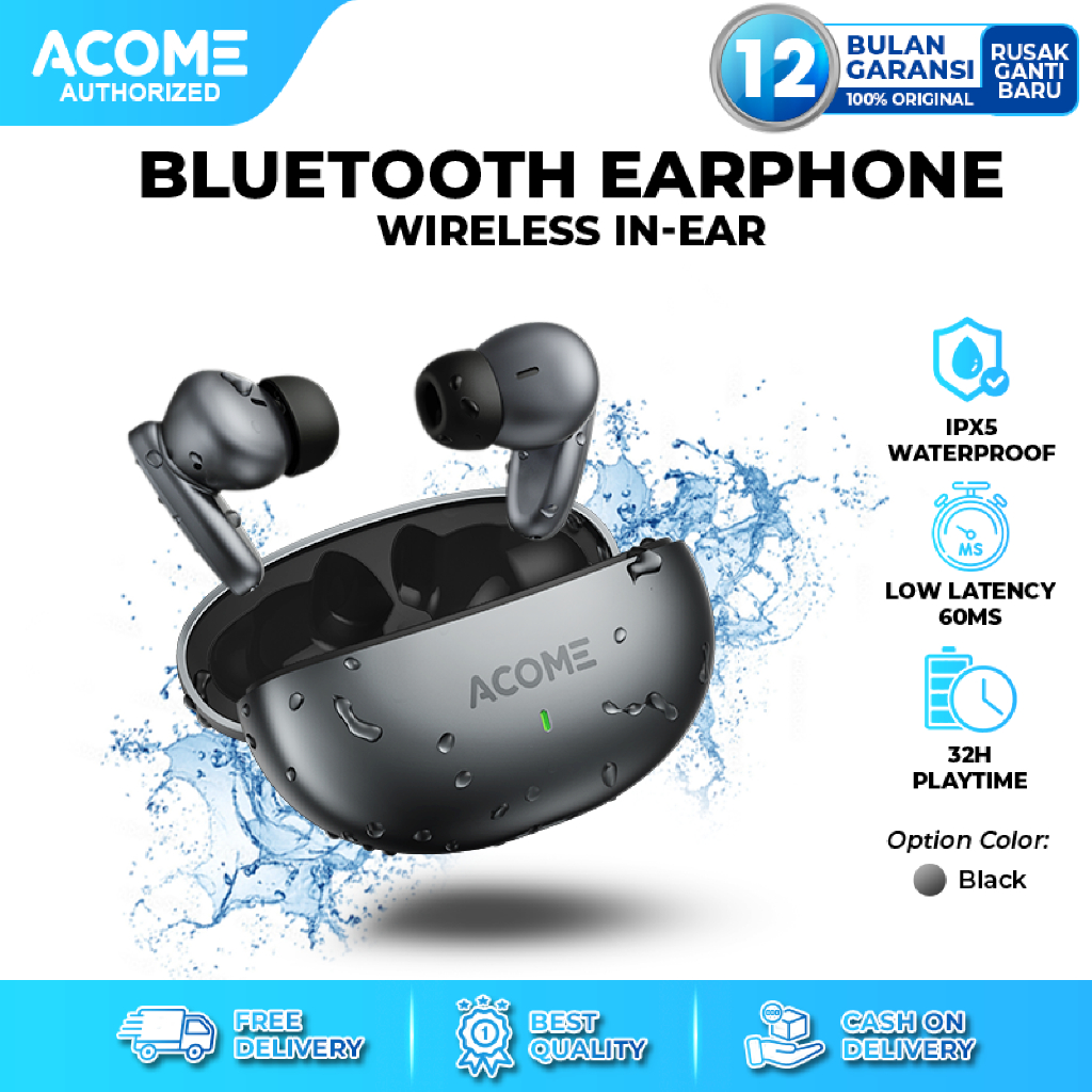 ACOME TWS GAMING T8 TWS ANTI DELAY LOW LATENCY 60 MS / Headset Wireless Earphone Bluetooth 5.3 IPX5