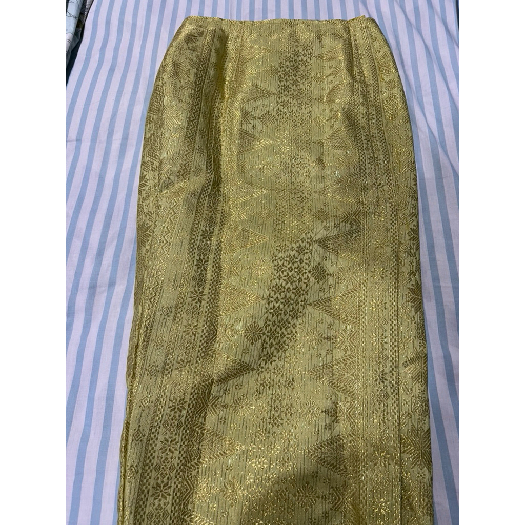 rok songket warna hijau kuning emas + selendang
