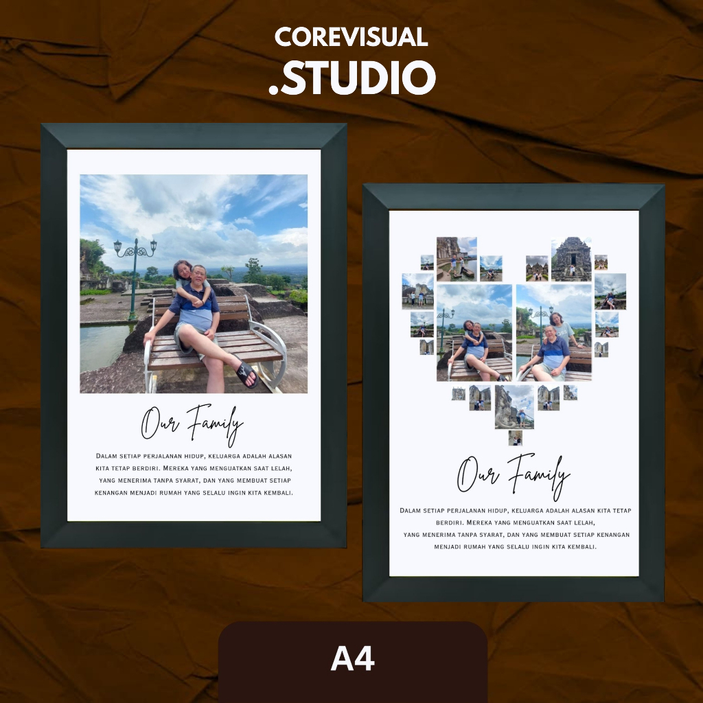 1 HARI JADI Custom Foto Dengan Text Frame Putih/Hitam A4 - Bingkai Foto Kado Ulang Tahun Kartu Ucapa
