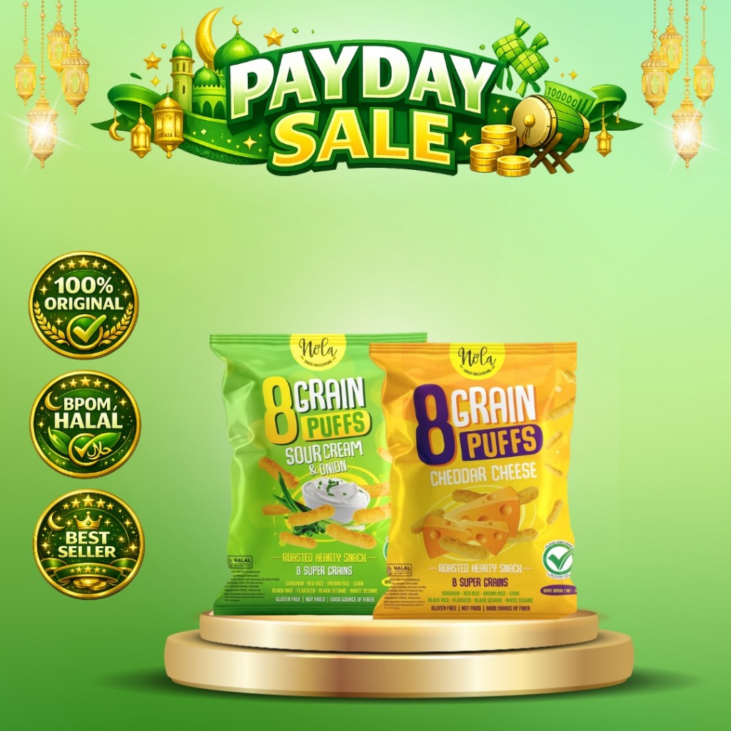 Nola 8 Grain Puffs Cheddar Cheese 50 Gram, Snack Anak Gluten Free