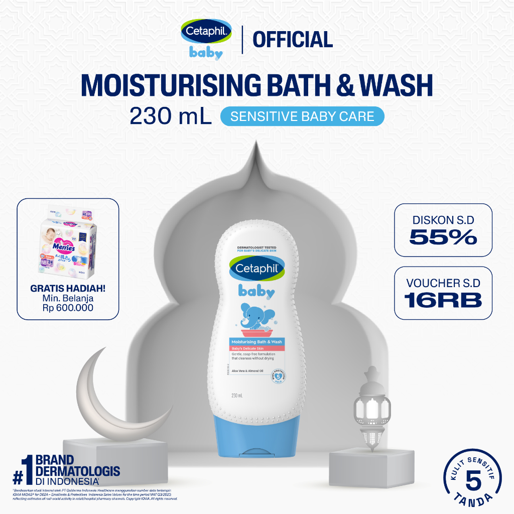 Cetaphil Baby Moist Bath & Wash 230ml Dengan Almond Oil Perawatan Sabun Mandi dan Shampo untuk Melem