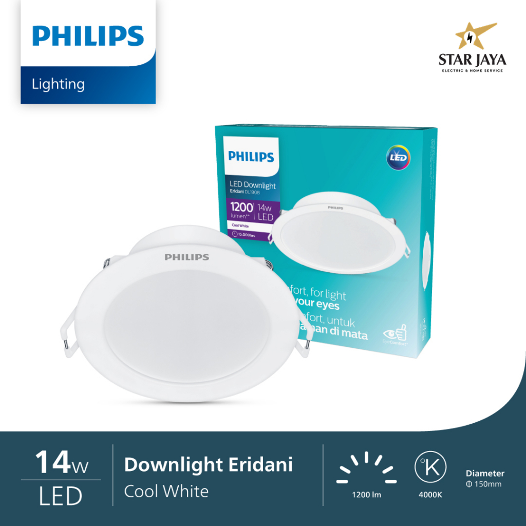 Downlight LED NEW Philips Eridani 14 Watt New Warna Putih/Kuning/Semi Kuning (4000K)