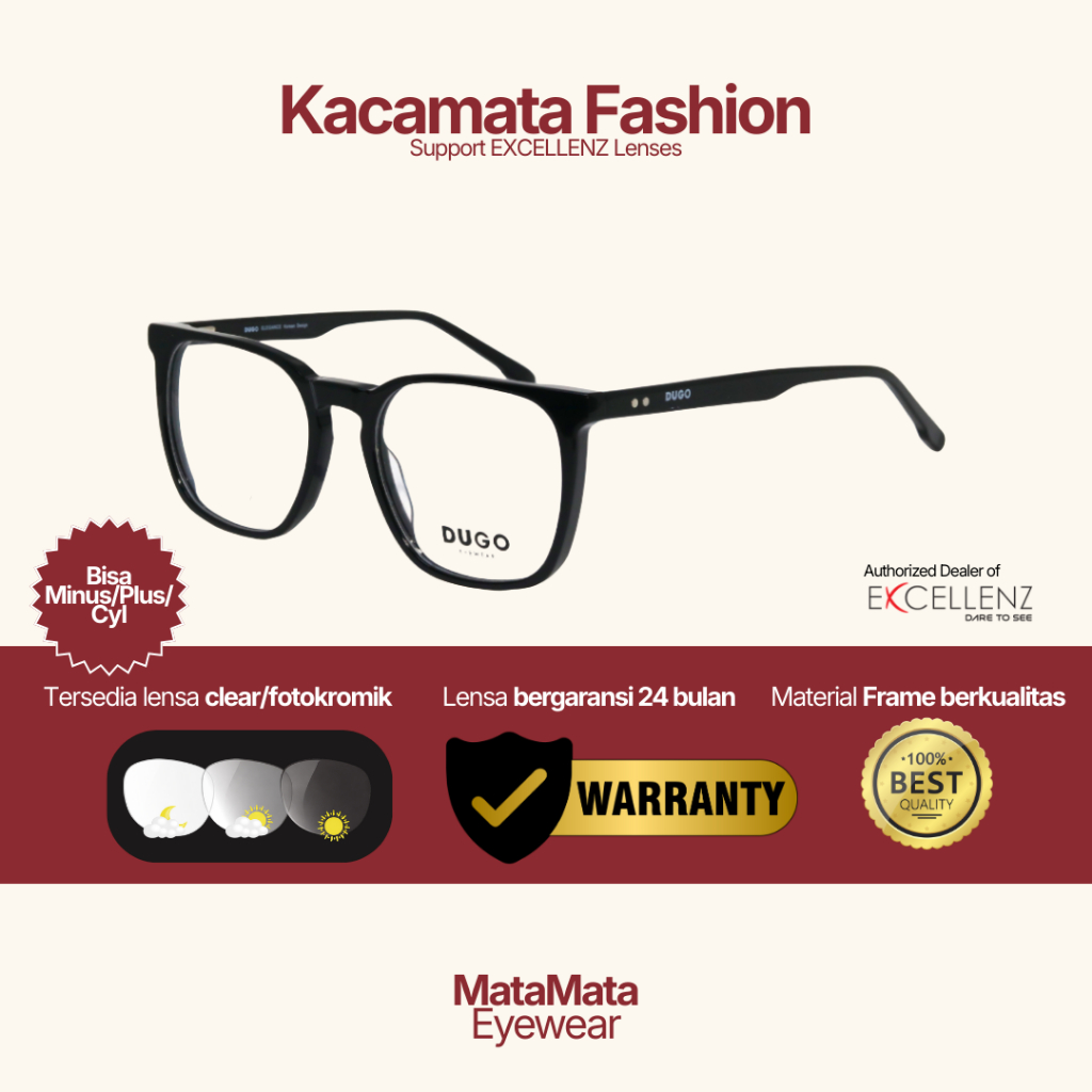 MataMata Frame Kacamata Round DUGO Kacamata Stylish Pria Wanita Ringan Nyaman Branded Hitam