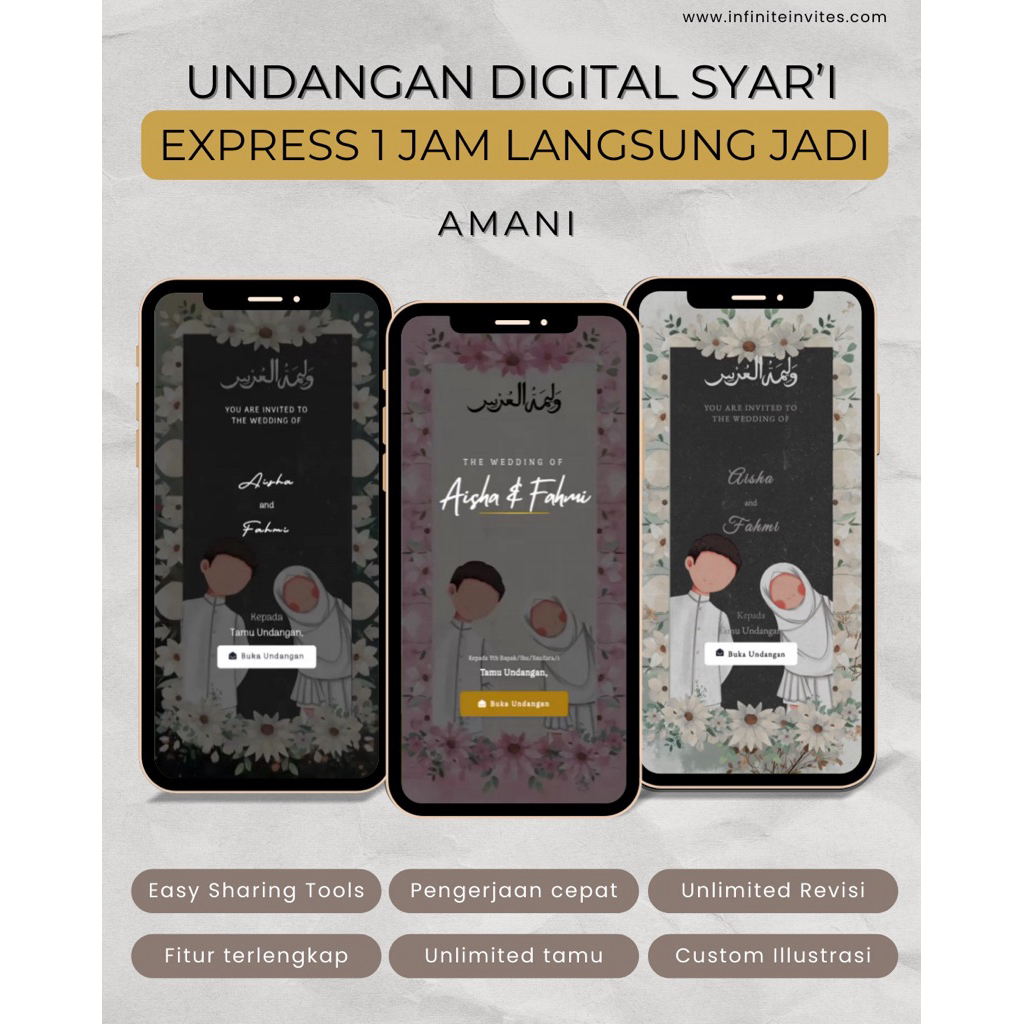 Undangan Pernikahan Digital Syar’i | Tanpa Foto | Undangan Tema Islami | Undangan Fitur Lengkap