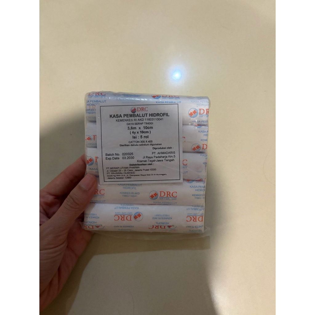 Kasa Pembalut Hidrofil 3.6m x 10cm isi 5 roll DRC