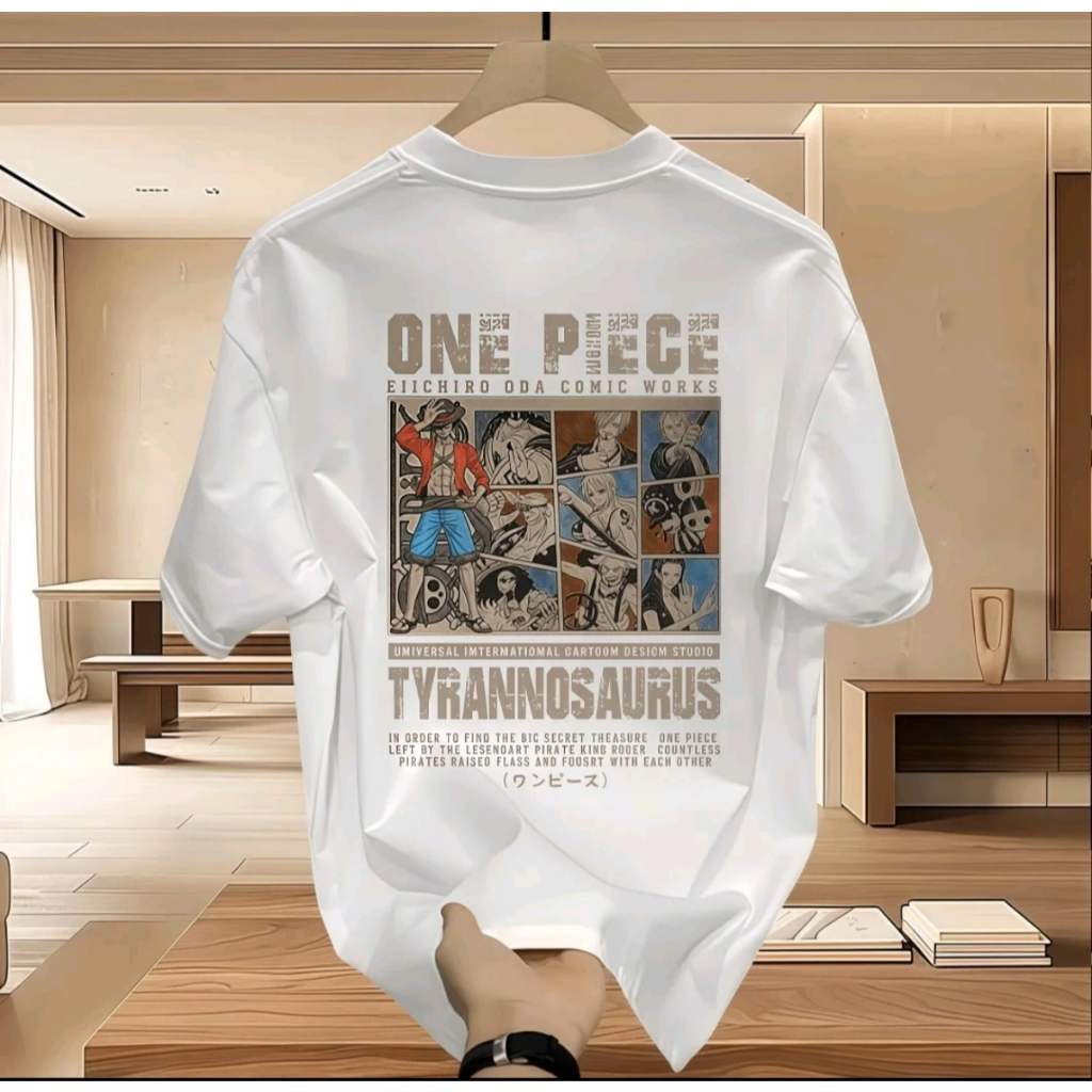 Kaos Pria Lengan Pendek Motif Komik One Piece "Tyrannosaurus" Katun Premium Gaya Japanese Anime Vint
