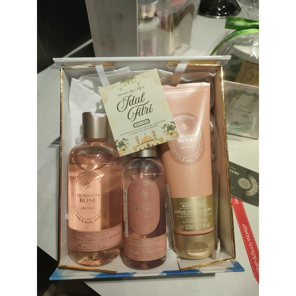 Paket Hadiah/Seserahan/Hampers Bath & Body Works Set 3 Aromatherapy Herloom Rose
