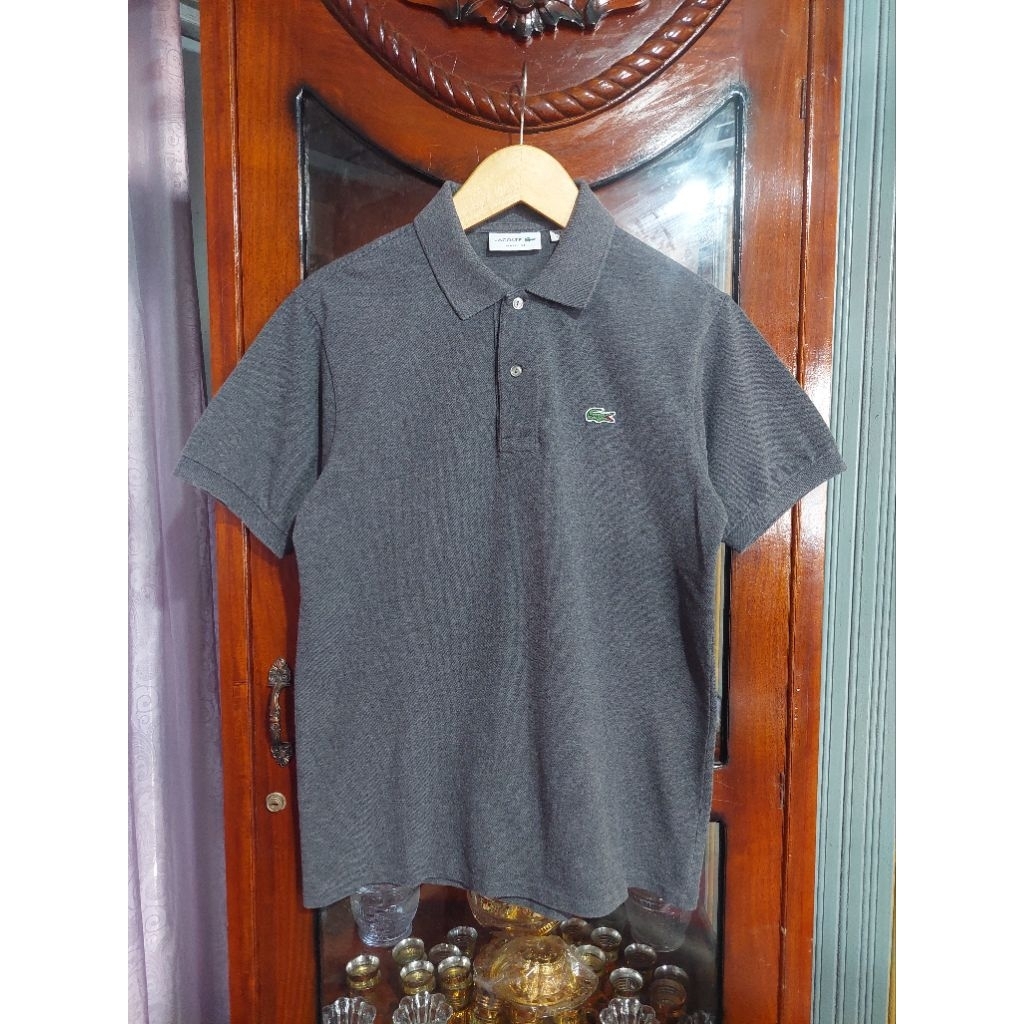 Kaos Kerah Lacoste Second Original Abu Gelap