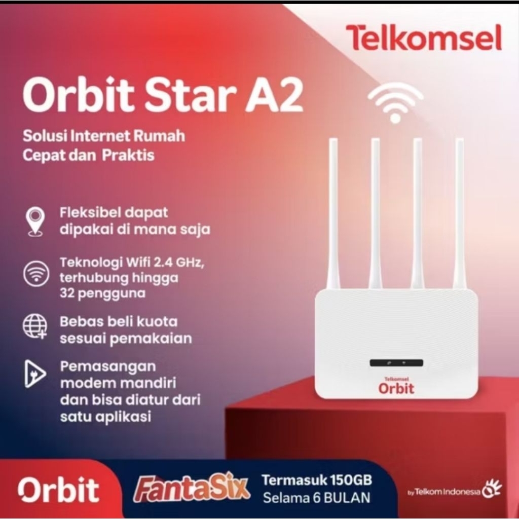Telkomsel Orbit Star A2 - Modem WiFi Rumah 4G LTE High Speed Free Kuota 150GB