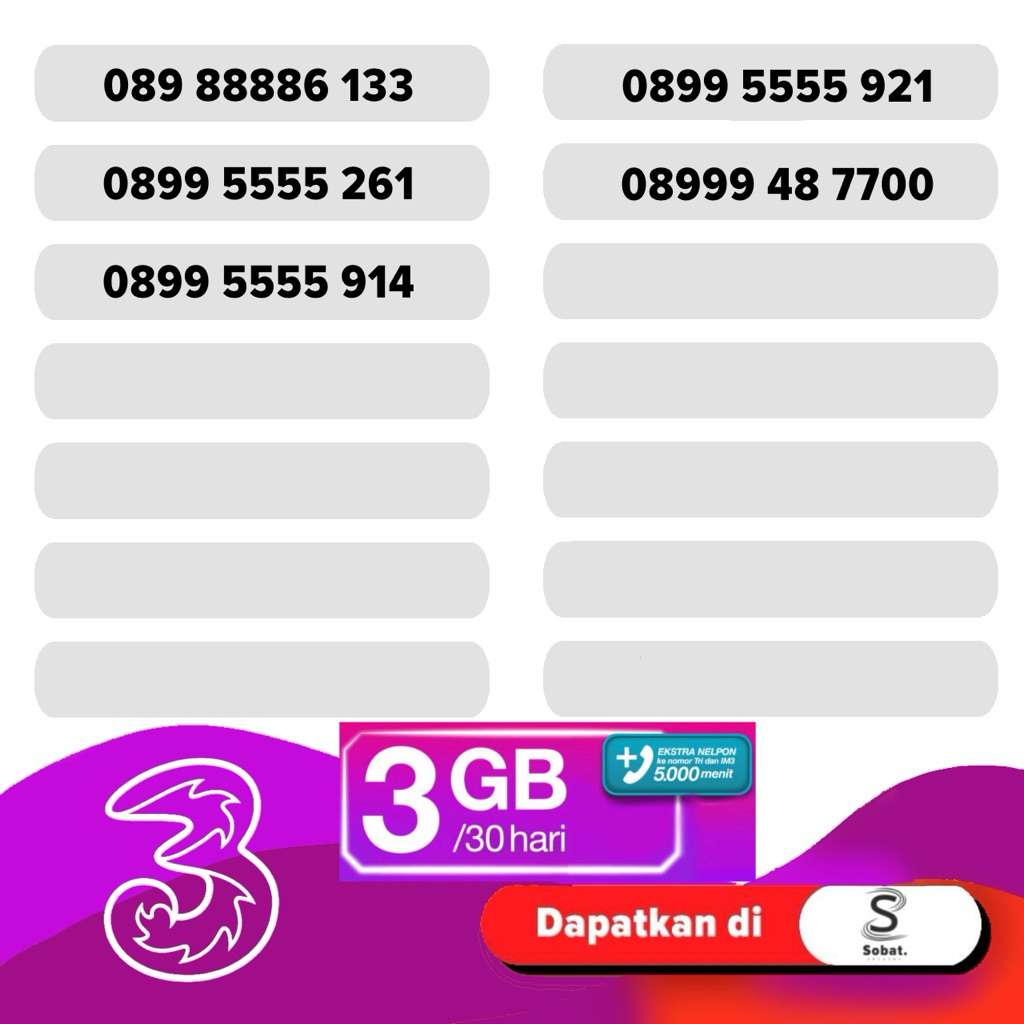 Kartu Perdana Nomor Cantik Tri 11 Digit Ekor Triple