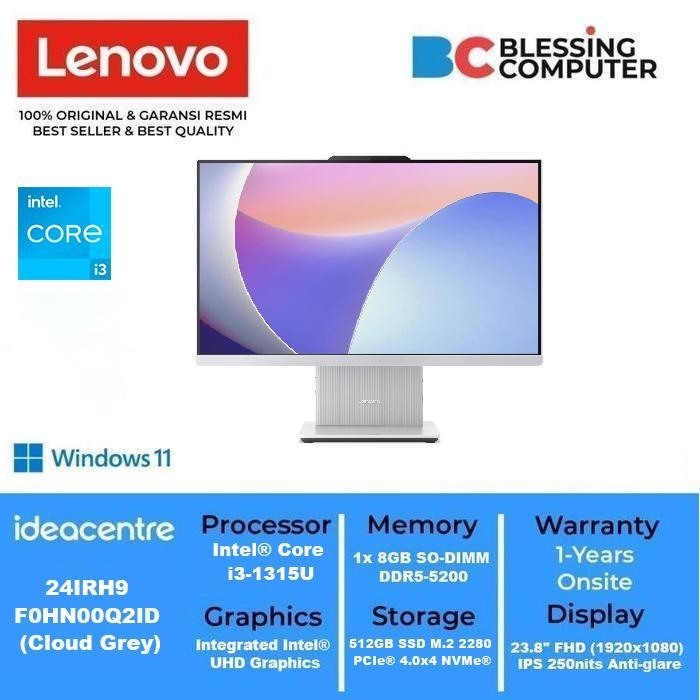 AIO LENOVO IdeaCentre 24IRH9 F0HN00Q2ID Core i3 1315U 8GB 512GB W11 Cloud Grey