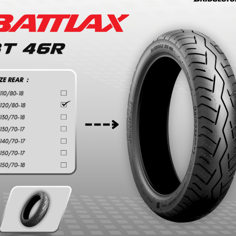 Bridgestone Ban Battlax BT46 R 120/80-18 Sport Touring Made In Japan
