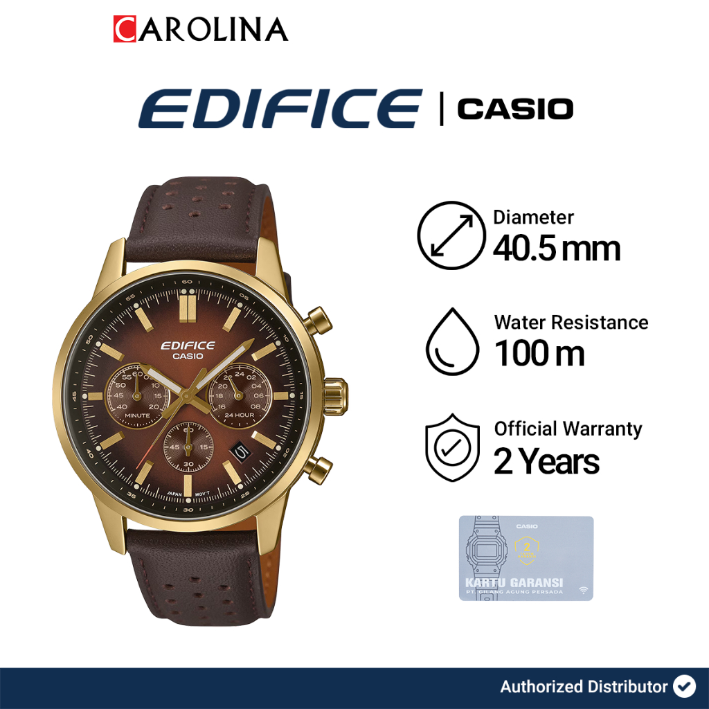 Jam Tangan Pria Casio Edifice Chronograph EFR-575CL-5A Brown Dial Brown Leather Strap