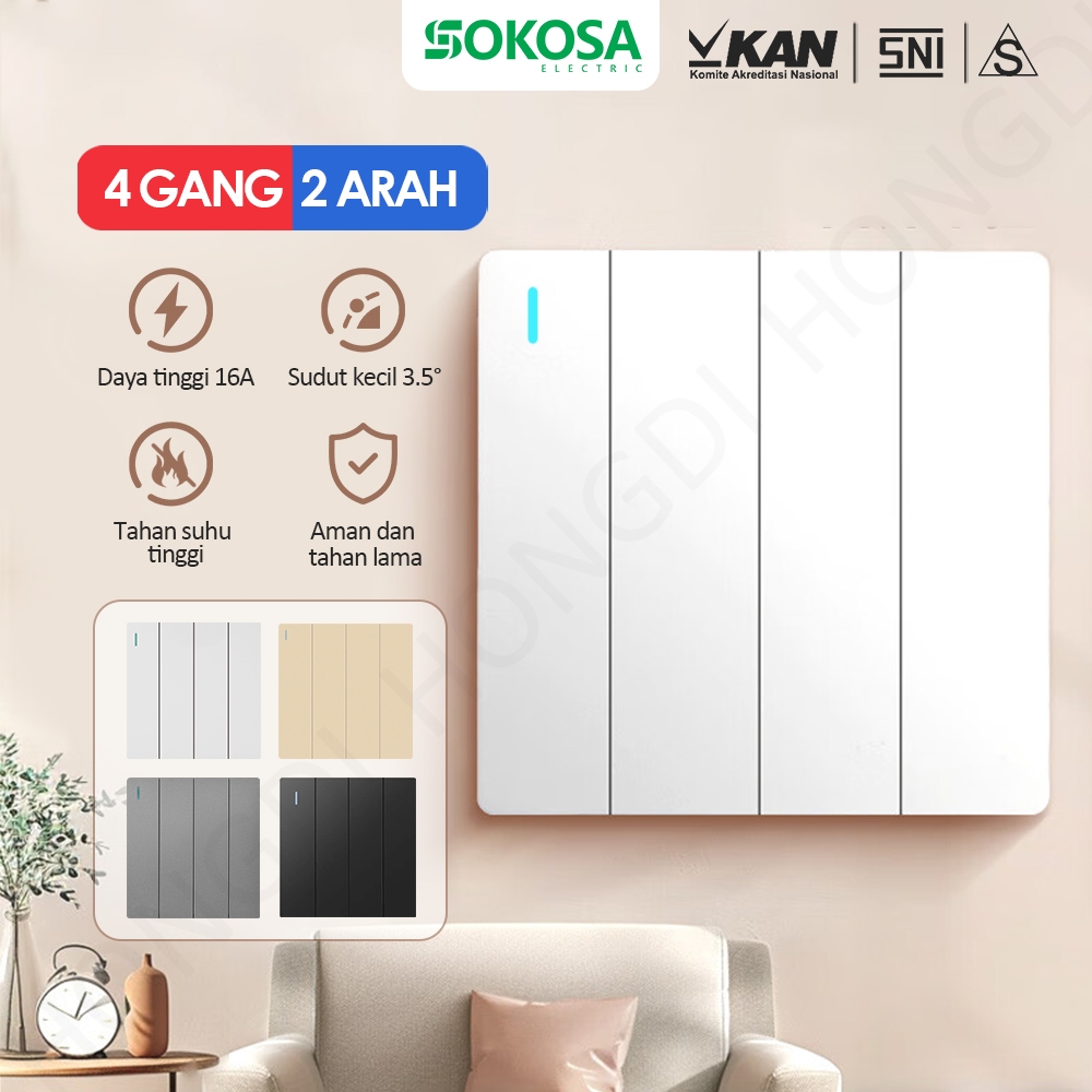 SOKOSA Saklar 4 grup 2 arah saklar listrik rumah saklar dinding saklar cantik saklar hotel dekorasi 