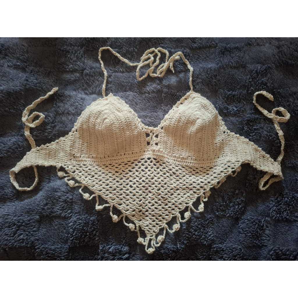 BIKINI PANTAI WANITA RAJUT BALI BAHAN KATUN COCOK UNTUK OUTFIT PANTAI