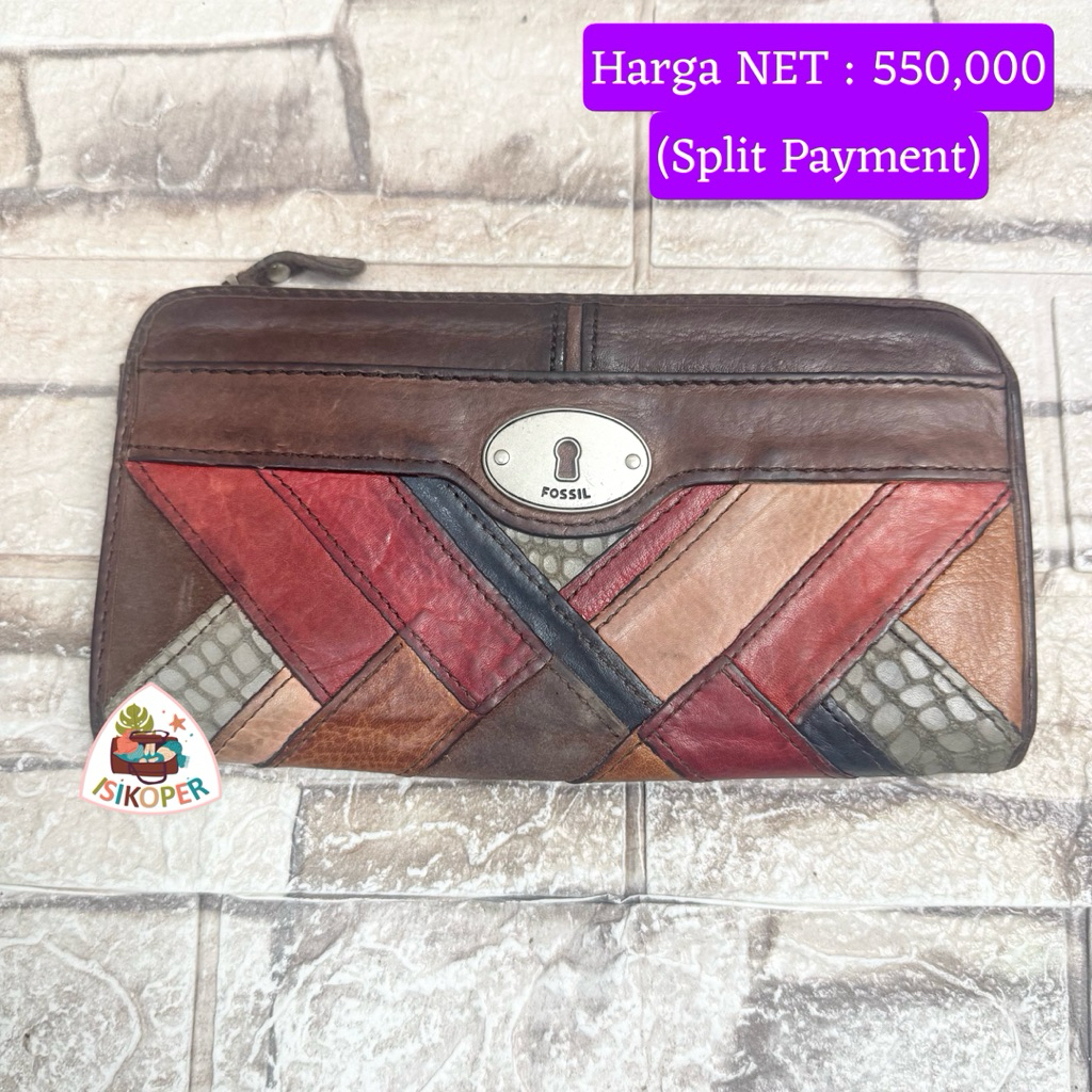 711# NET-Preloved Fossil Maddox PW Dark Long Wallet Dompet