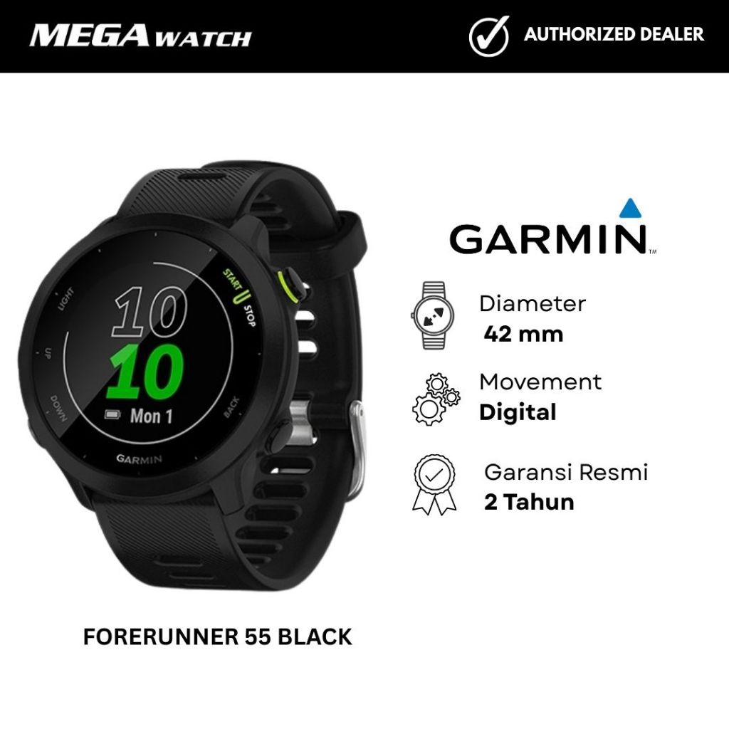 Jam Tangan GARMIN Pria Original FORERUNNER 55 BLACK