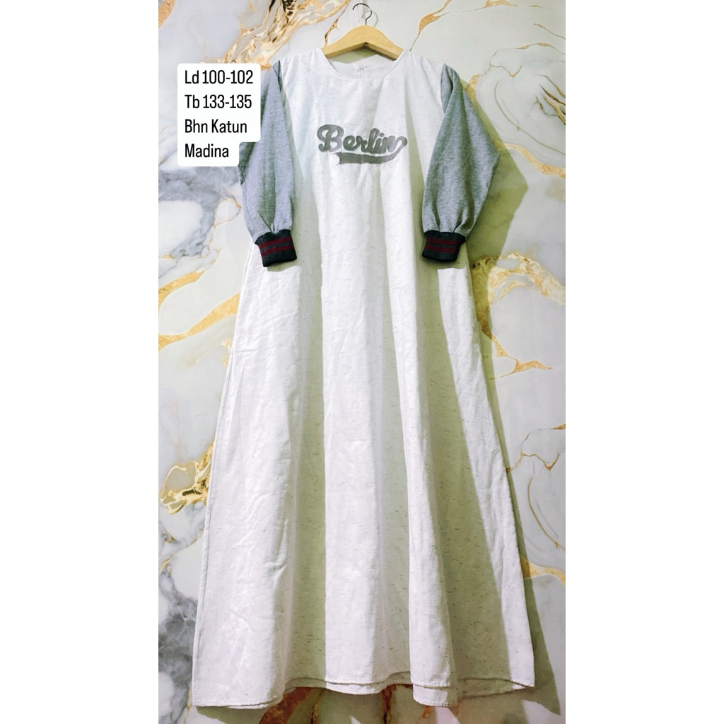 Gamis Wanita Muslimah Warna Putih Bahan Katun Madina