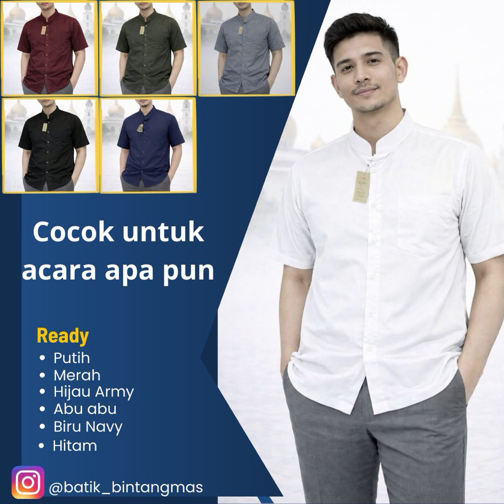 Kemeja Semi Safari Bali/ Baju Koko Lengan Pendek Dewasa