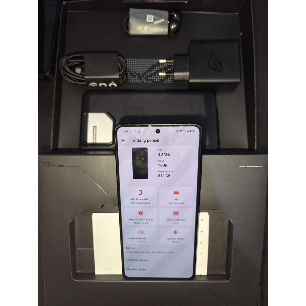 Asus ROG Phone 9 pro, 16/512 GB, no minus, masih garansi, seperti di foto