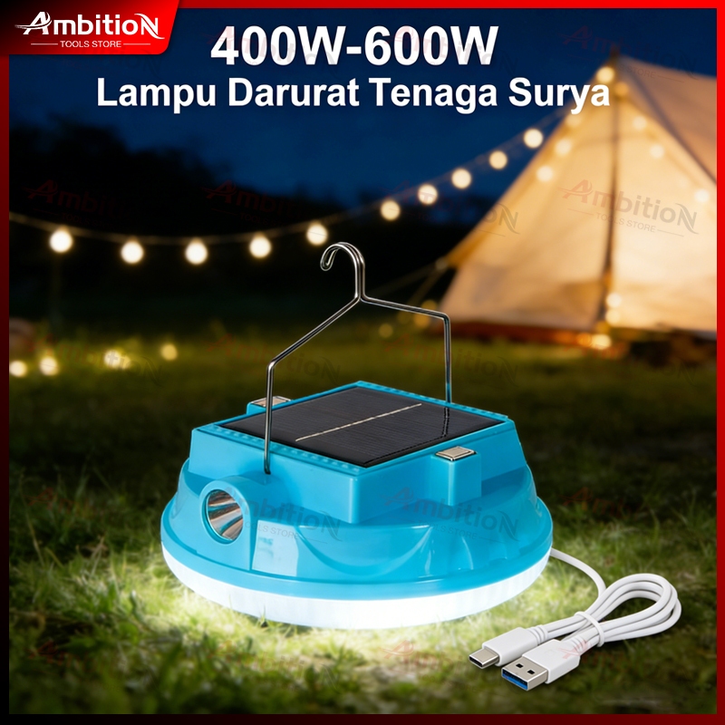 Lampu Berkemah LED Tenaga Surya Super Terang  UFO 300W 400W 600W Lampu Darurat Dapat Digantung Tahan