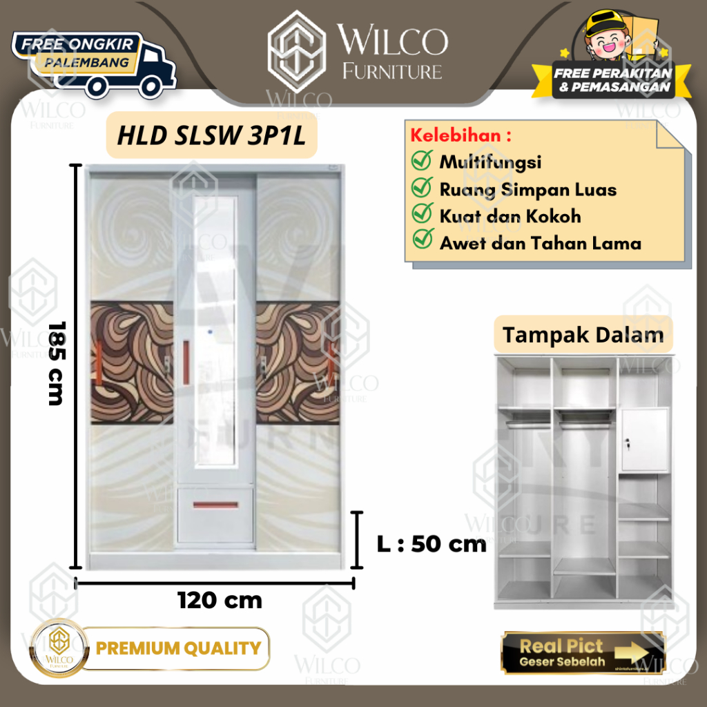 Lemari Pakaian HLD SLSW 3P1L by Avery Furniture | Lemari Baju PLat Besi LED Serbaguna