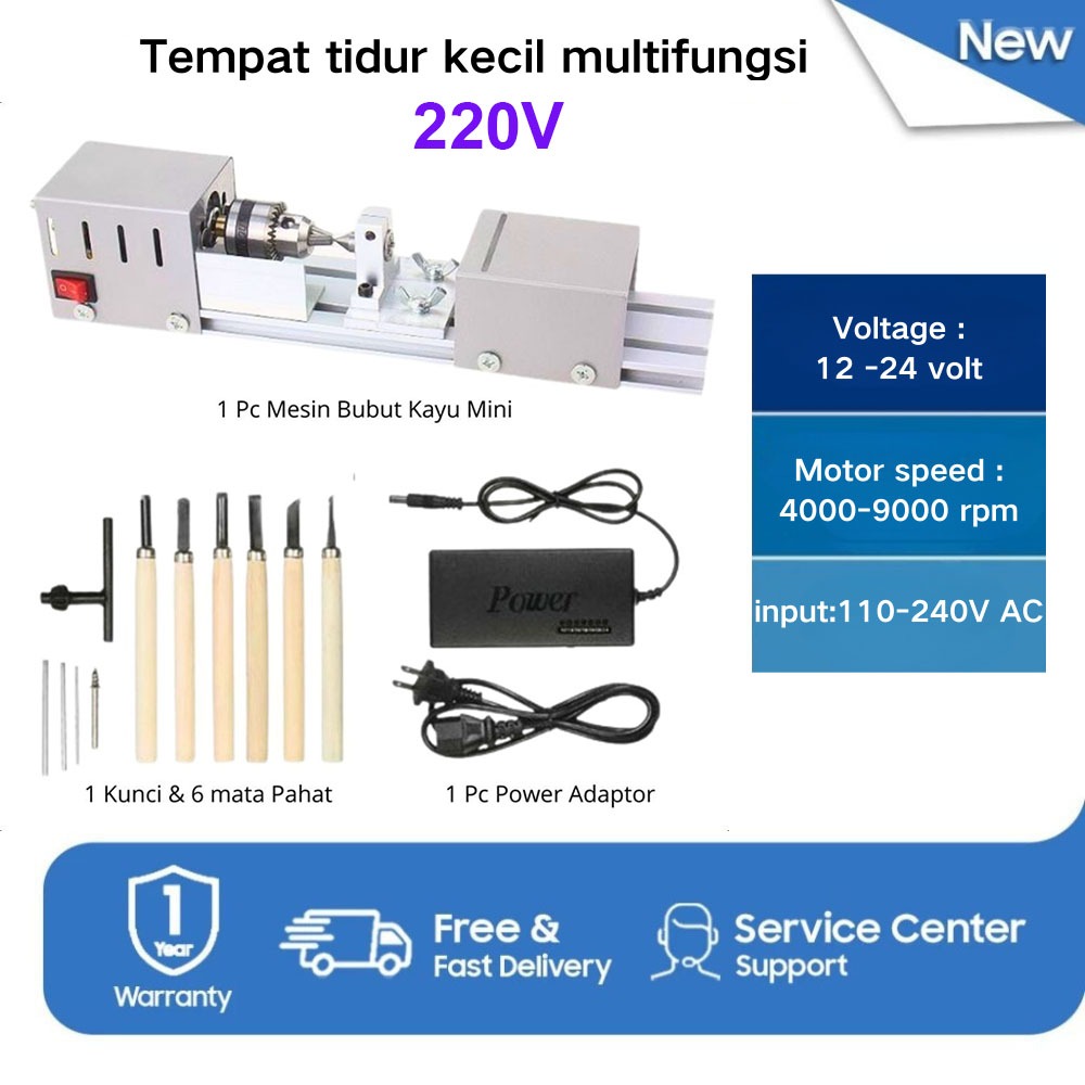 NEW (Garansi 12 bulan)220V Mesin Bubut Kayu Mini Lathe Mesin Beards Lathe Woodworking Bubut Kayu