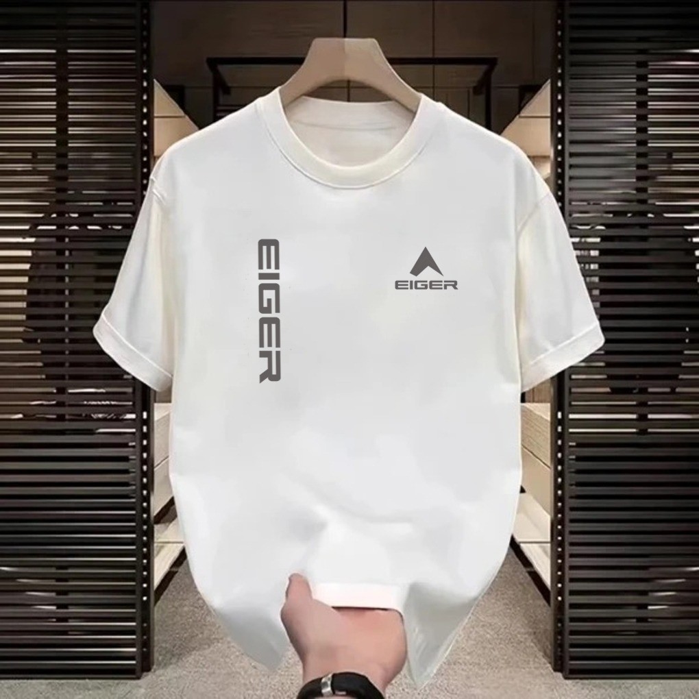 COD~ Kaos oblong pria berkerah bulat berbahan katun murni yang ringan, ukuran besar, bergaya Amerika