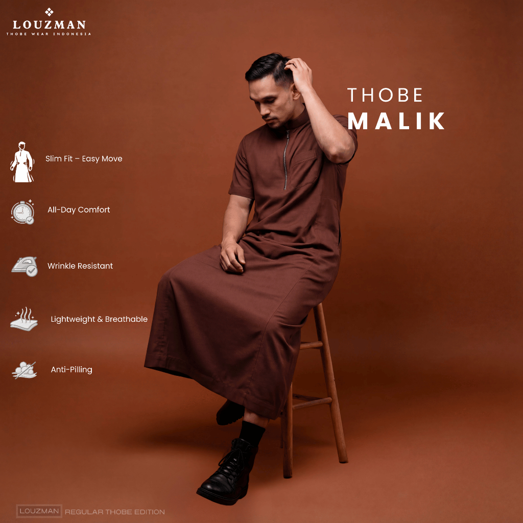 Louzman Malik Thobe Lengan Pendek / Tub / Gamis / Jubah Slimfit Dewasa