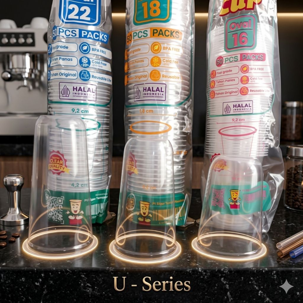 GELAS PLASTIK 22oz dan 18oz  U / OVAL / CUP OVAL/ GELAS PLASTIK DATAR OVAL 16 oz, 18 oz, 22 oz / CUP