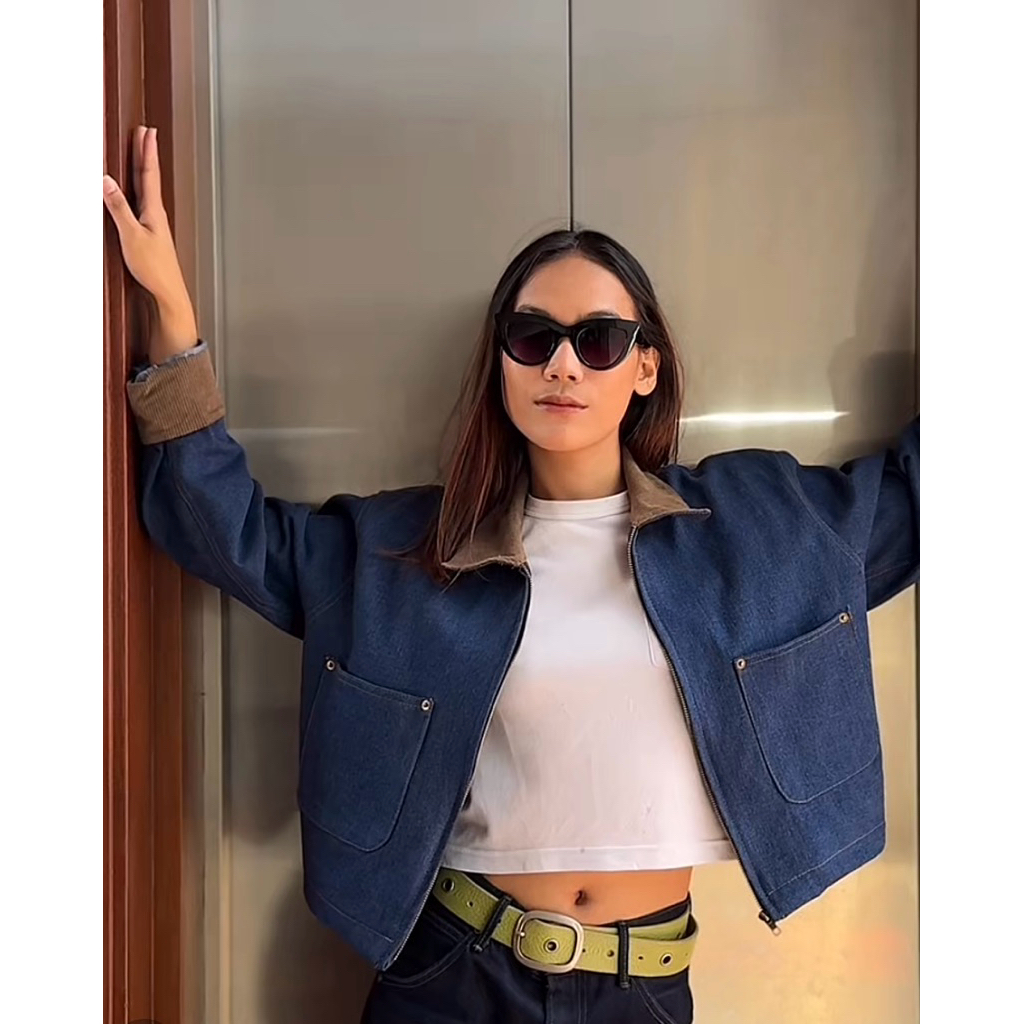 Zip Up Short Jacket | Two Tone Jaket Not Uniqlo