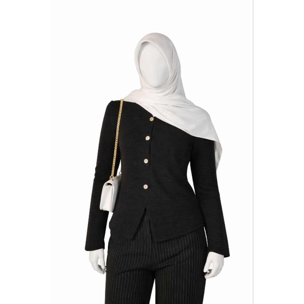preloved atasan hitam hias kancing