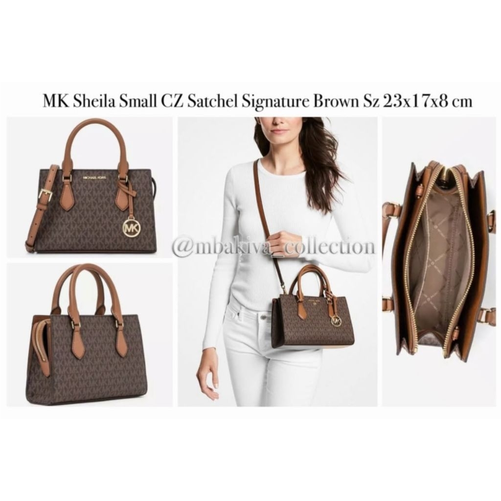MK Sheila Small CZ Satchel Signature Brown