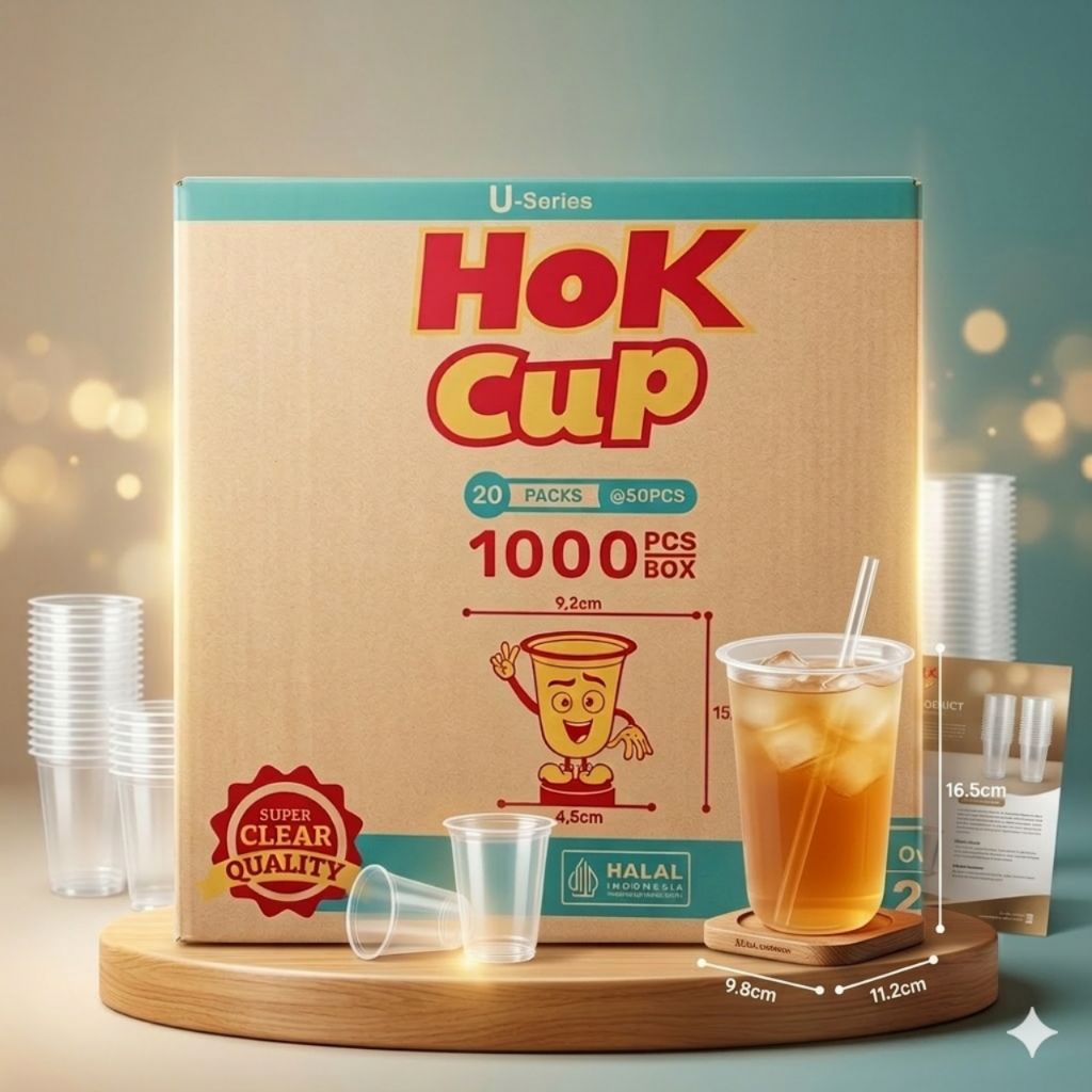 ( Harga Grosiran ) 1 Dus | 1000 Pcs Gelas Cup 22 Oz Oval | 18 Oz Oval U - HOK Oval