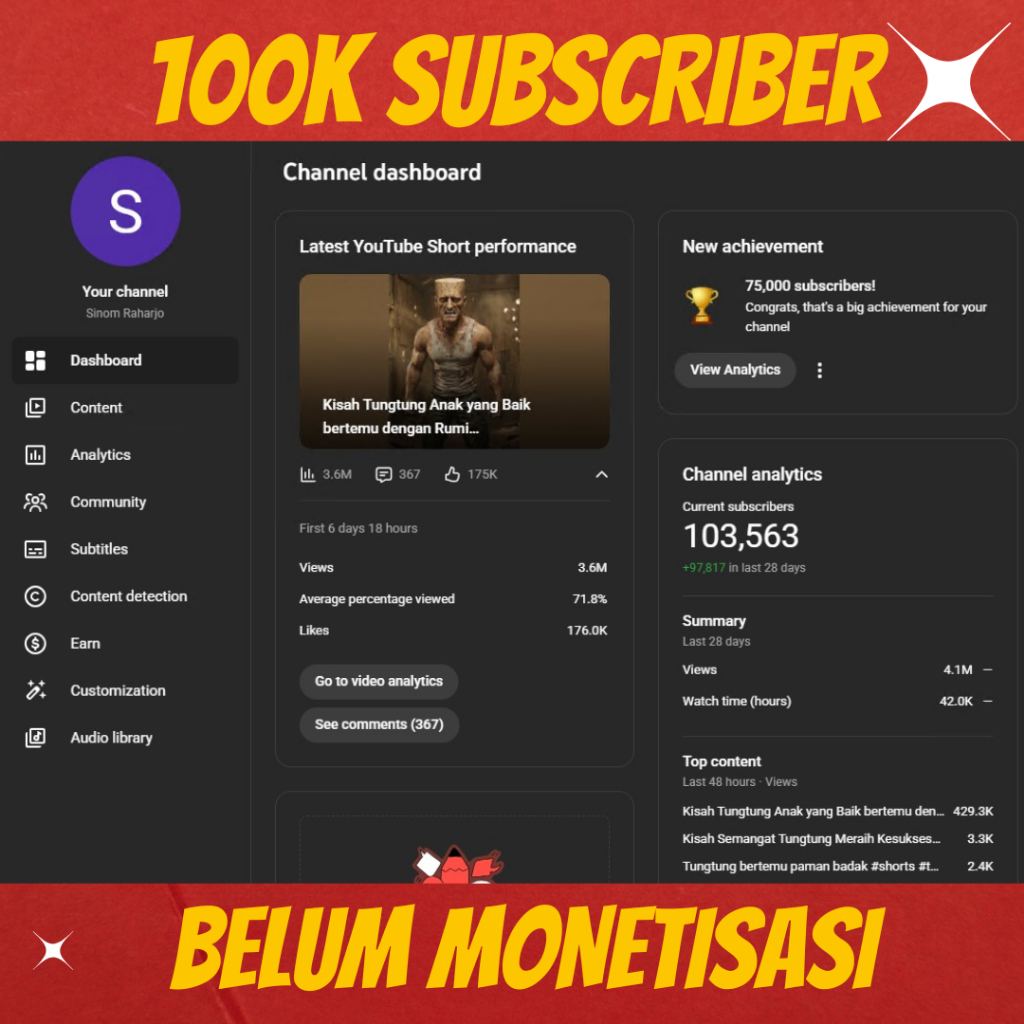 Akun youtube verified 100k subs belum monet atau sudah monet bisa live