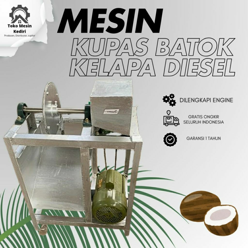 Mesin kupas Batok kelapa Stenlis stell pengerak disel