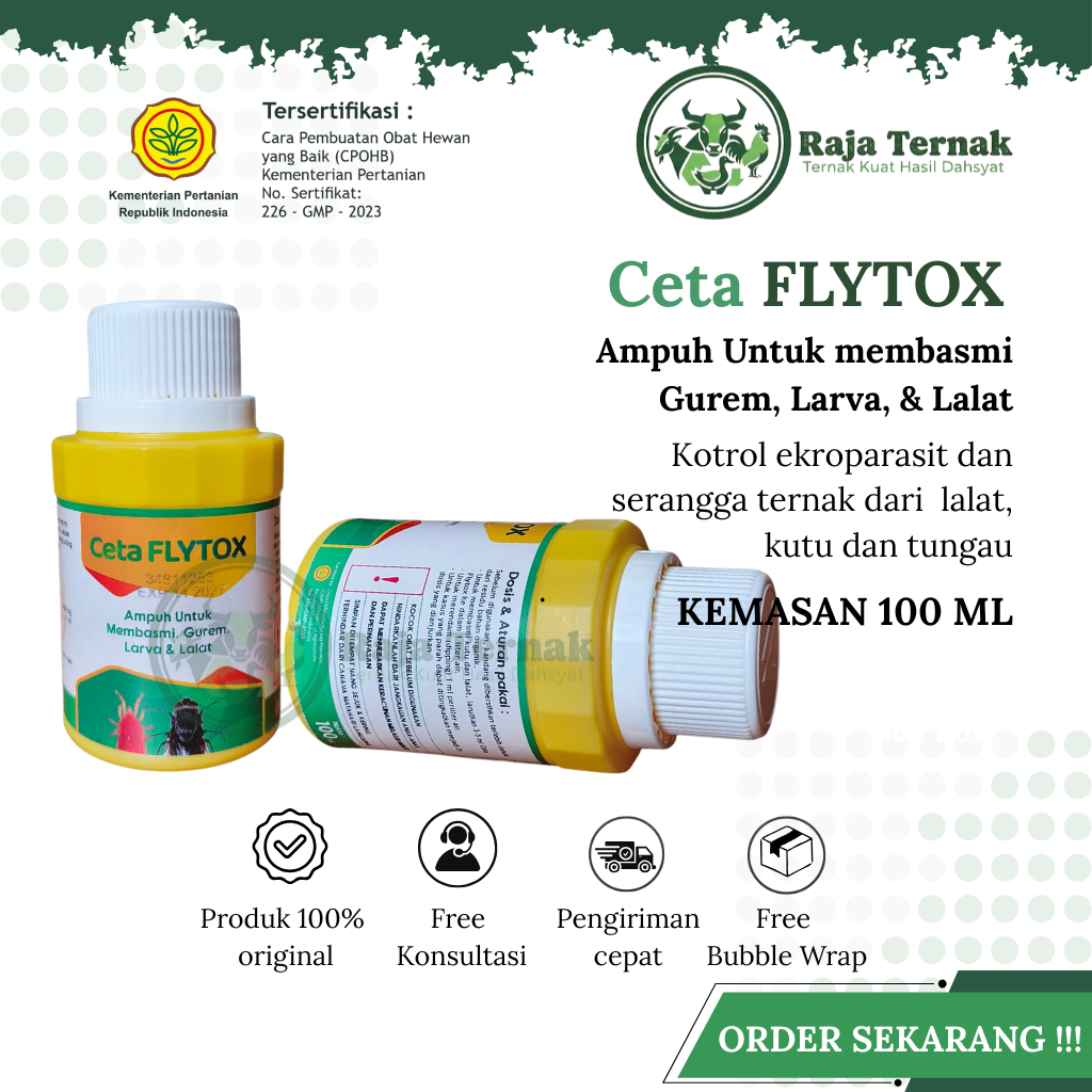 CETA FLYTOX | OBAT LALAT SAPI KAMBING PALING AMPUH PEMBASMI NYAMUK LALAT LARVA UNTUK KANDANG TERNAK