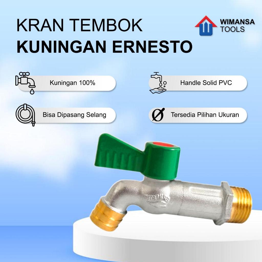 WMS-KRAN TEMBOK KUNINGAN ERNESTO 3/4 INCH KUNINGAN ASLI AWET TAHAN LAMA ANTI KARAT KRAN CUCI PIRING 