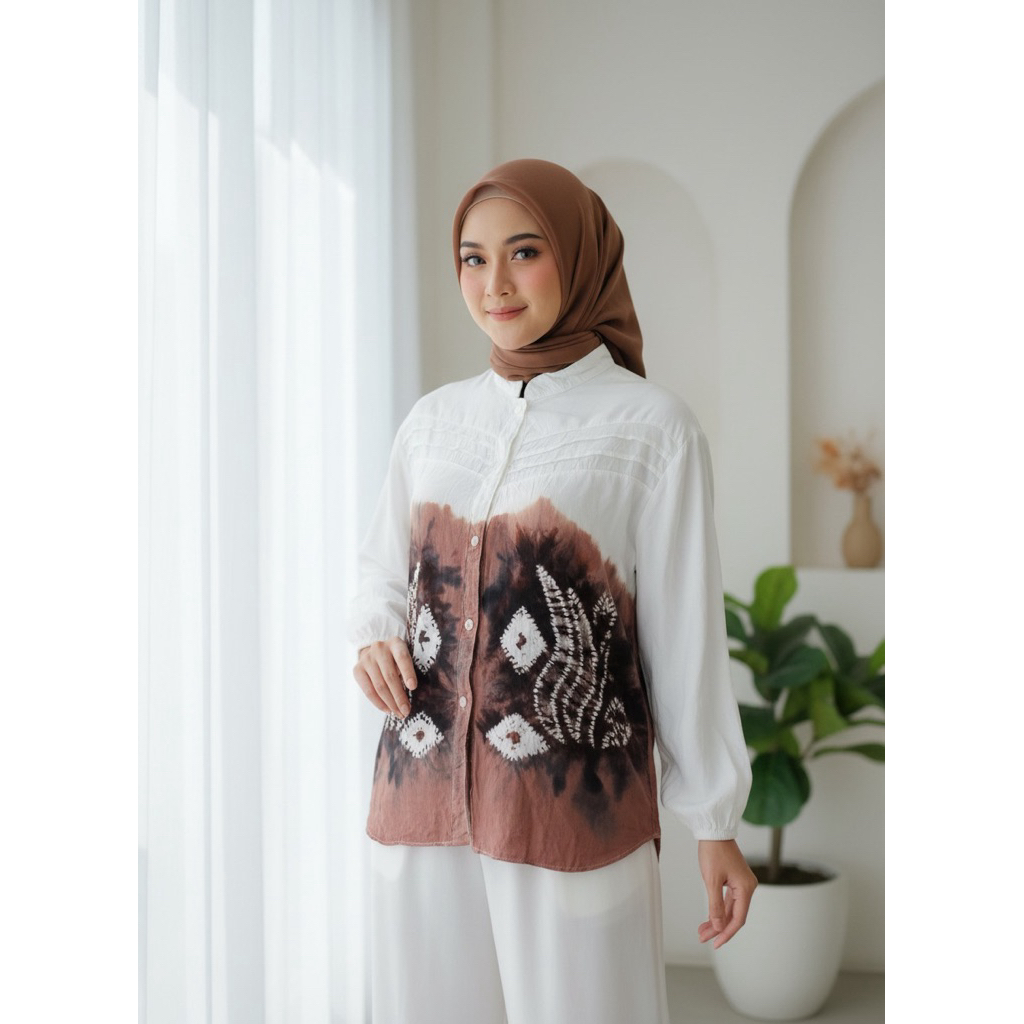 ATASAN BLOUSE KEMEJA WANITA SASIRANGAN 0032 [LD 108 CM]