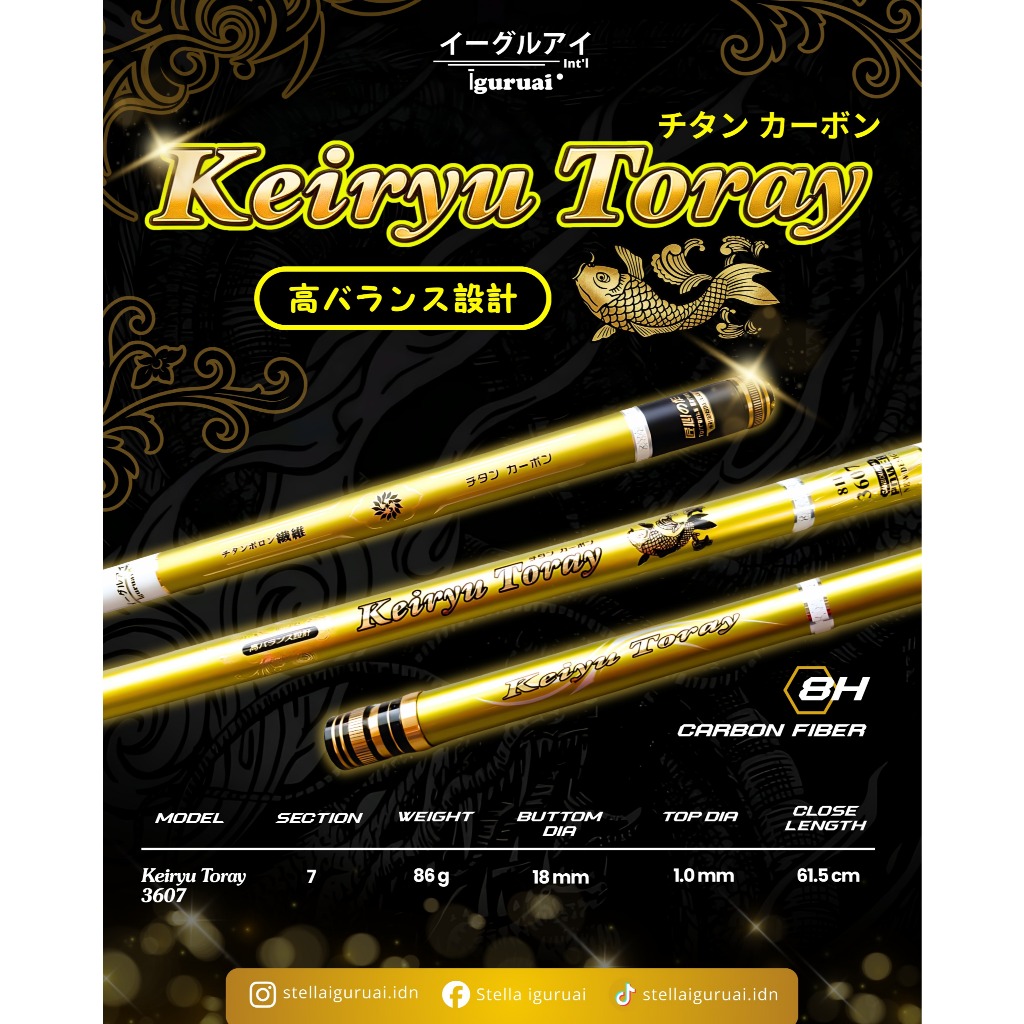 Joran Tegek Iguruai KEIRYU TORAY 3607 Carbon 8H – Ringan, Kuat & Sensitif | Pole Fishing Premium Igu