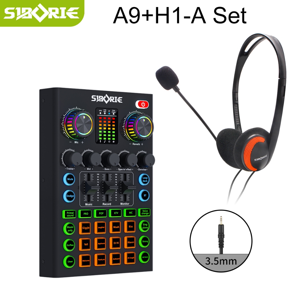 Siborie A9 Sound Card+H1-A/W1 Headphone Full Set For Streaming Media