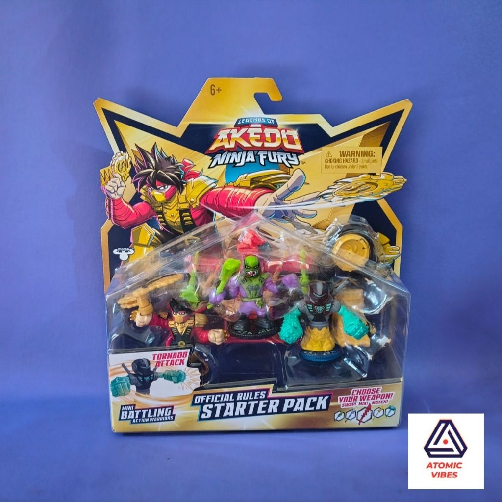 Akedo Ninja Fury Starter Pack With 3 Akedo And Weapon Rack Mini Battling Action Figure
