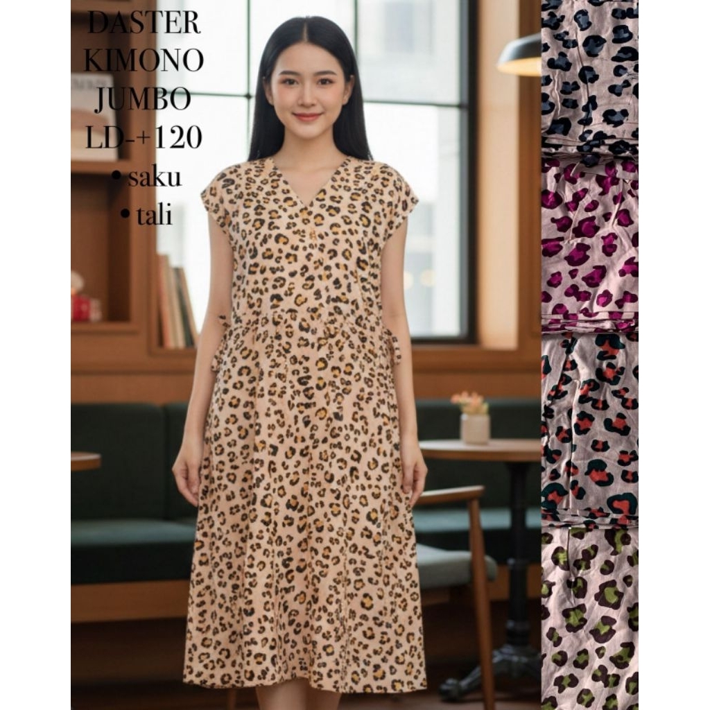 Daster Kimono Jumbo LD 120 Motif Leopard - Daster Rayon Premium Busui Friendly