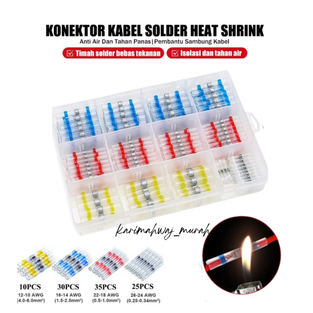 Isi 50/100PCS Heat Shrink Kabel Waterproof Solder Selang Bakar Kabel Kit Set Konektor Penyambung Kab
