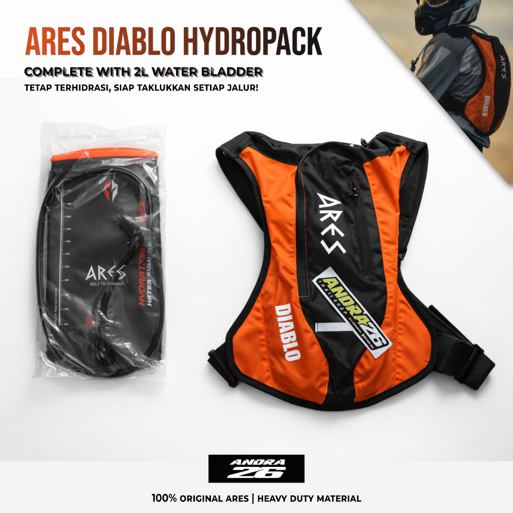 Tas Punggung Hydropack Ares Diablo + Water Bladder Ares 2L Original Trail Enduro Motocross