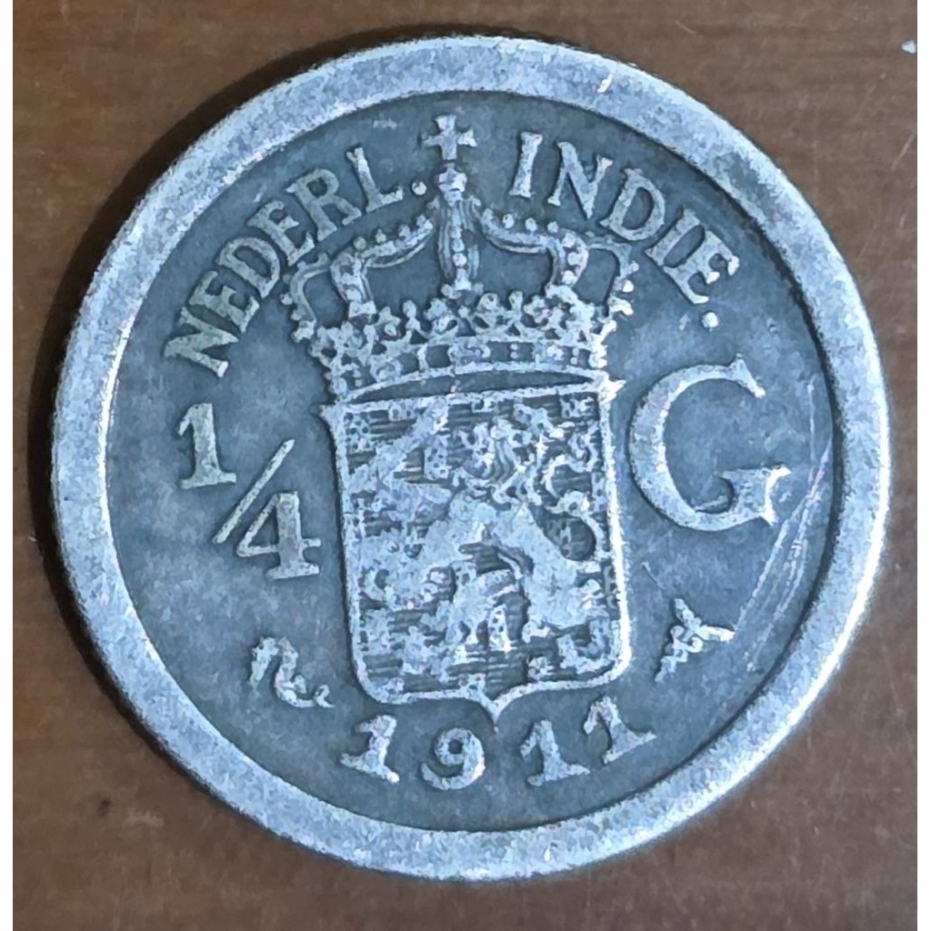 Koin Perak ¼ Gulden 1911 Wilhelmina