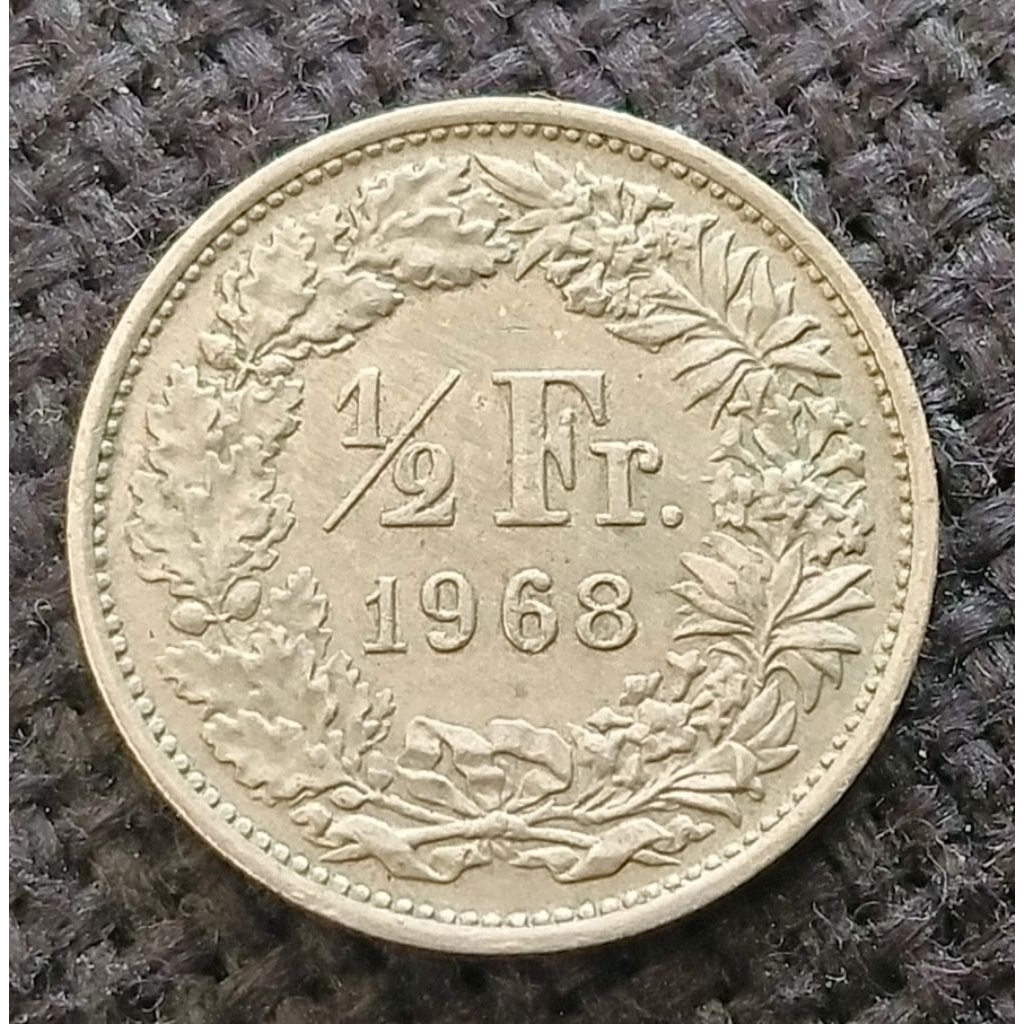 Koin Kuno Swiss 1/2 Franc tahun 1968