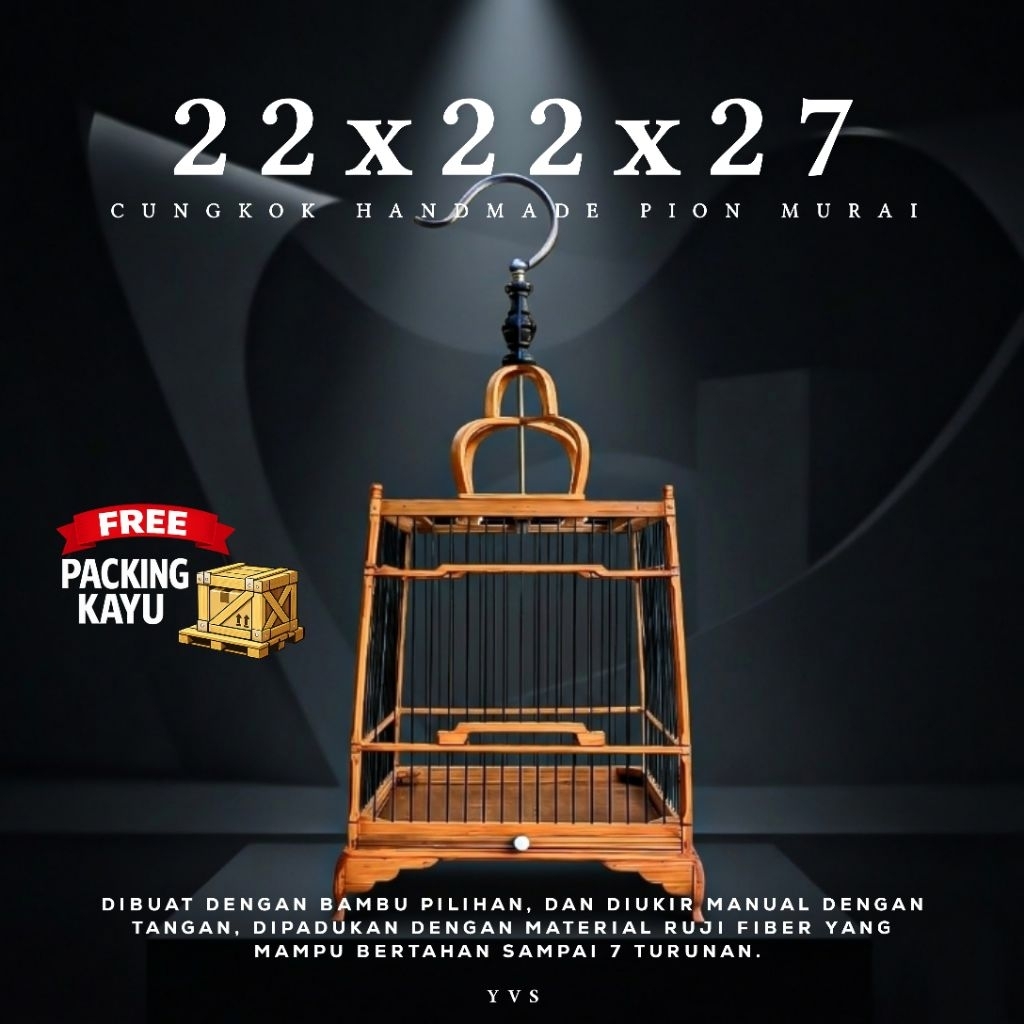 Sangkar Cungkok Minimalis, Pion Murai, Bahan Full Bambu, Ukuran 22x22x27 cm. Untuk Burung Kecil hing